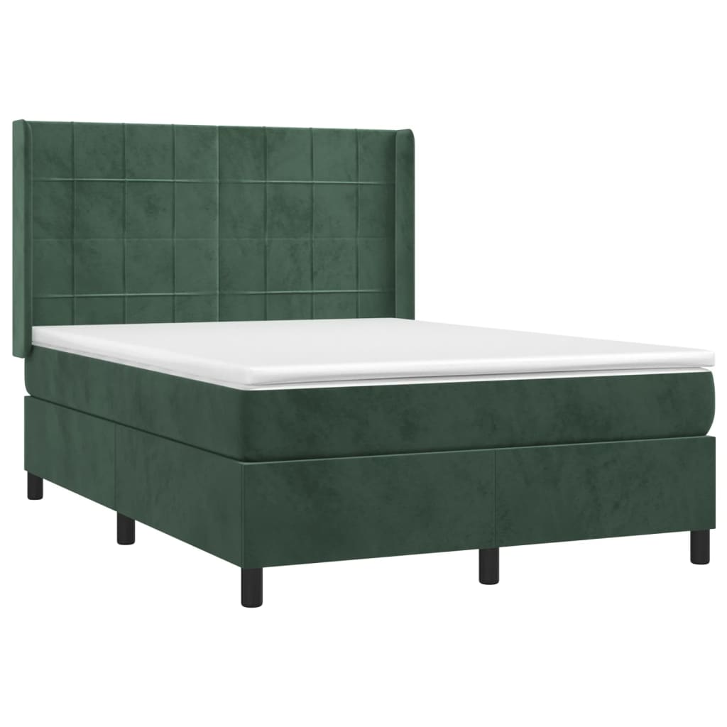 vidaXL Cama box spring con colchón terciopelo verde oscuro 140x190 cm