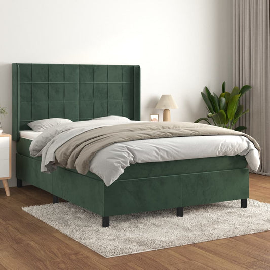 vidaXL Cama box spring con colchón terciopelo verde oscuro 140x190 cm