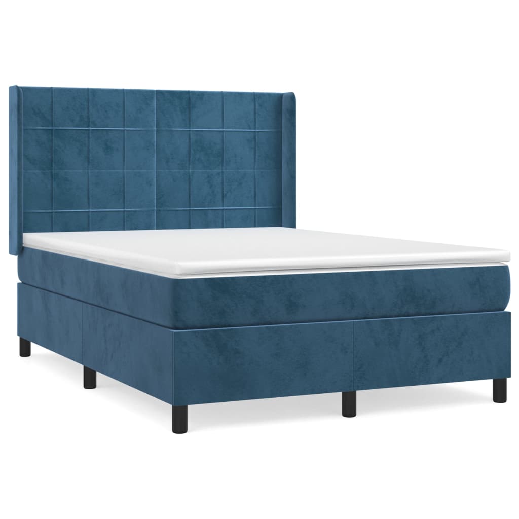 vidaXL Cama box spring con colchón terciopelo azul oscuro 140x200 cm