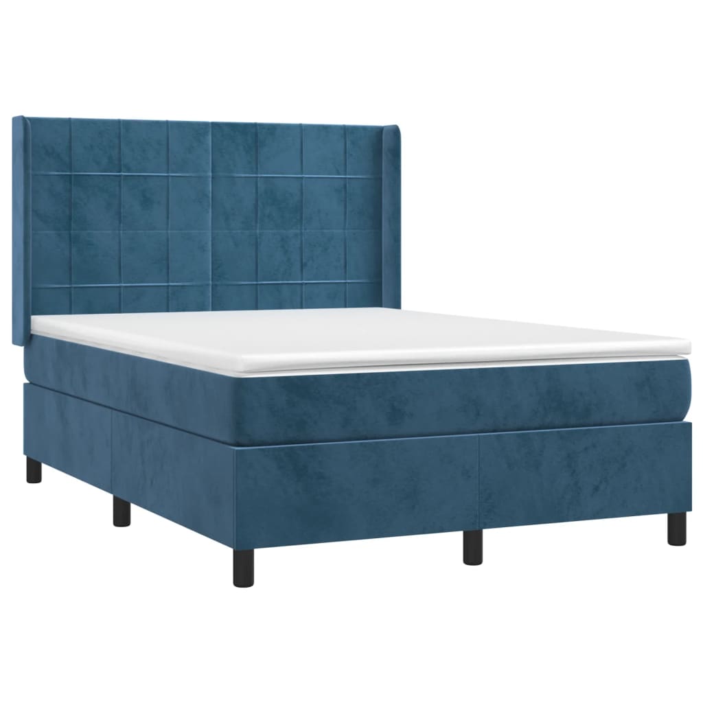 vidaXL Cama box spring con colchón terciopelo azul oscuro 140x200 cm