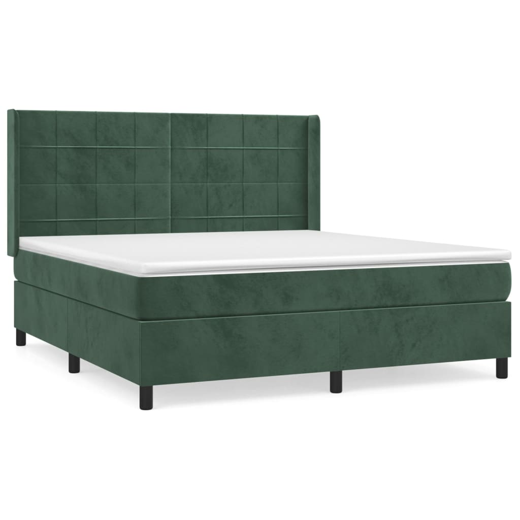 vidaXL Cama box spring con colchón terciopelo verde oscuro 160x200 cm