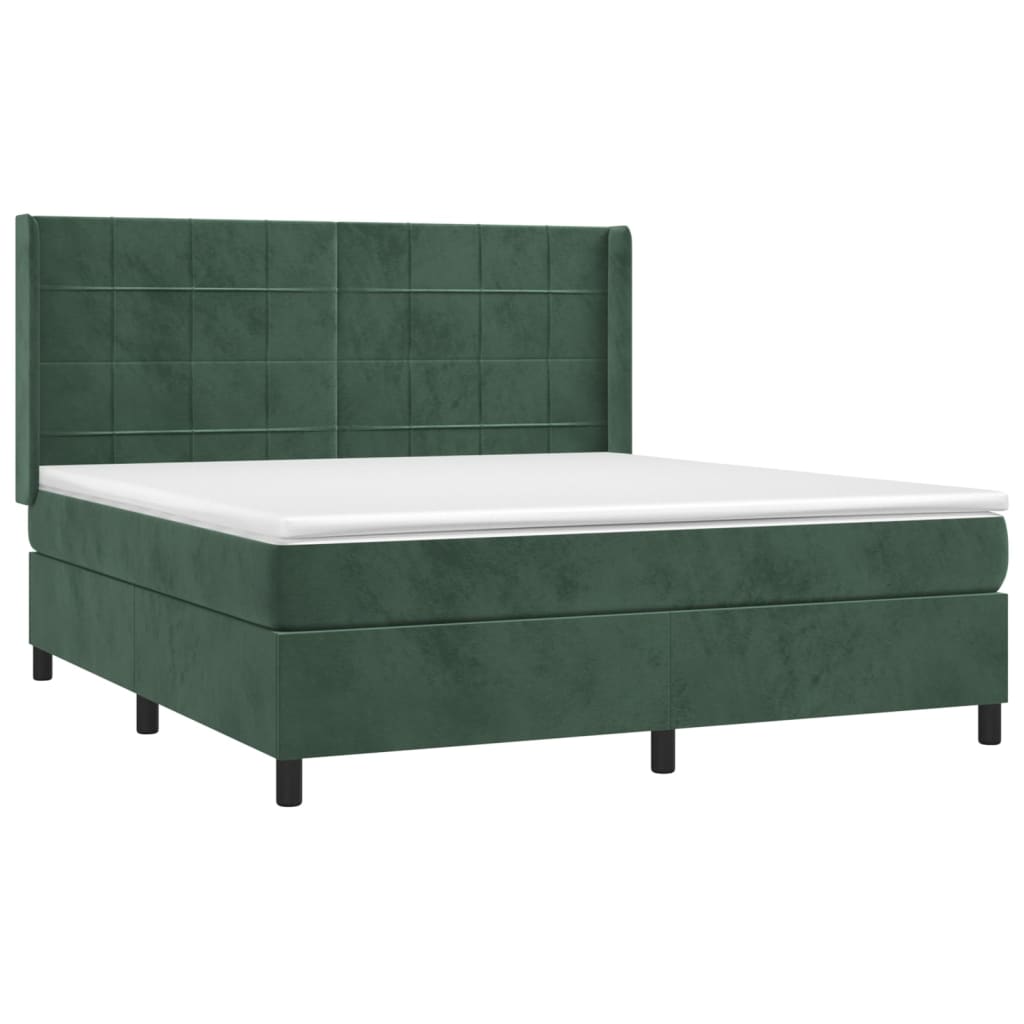 vidaXL Cama box spring con colchón terciopelo verde oscuro 160x200 cm