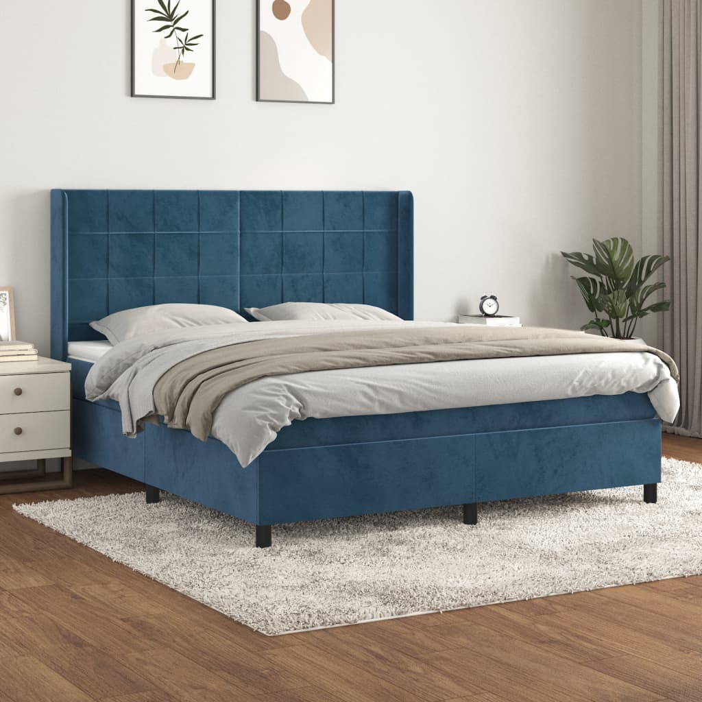 vidaXL Cama box spring con colchón terciopelo azul oscuro 160x200 cm