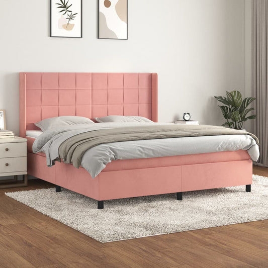 vidaXL Cama box spring con colchón terciopelo rosa 160x200 cm