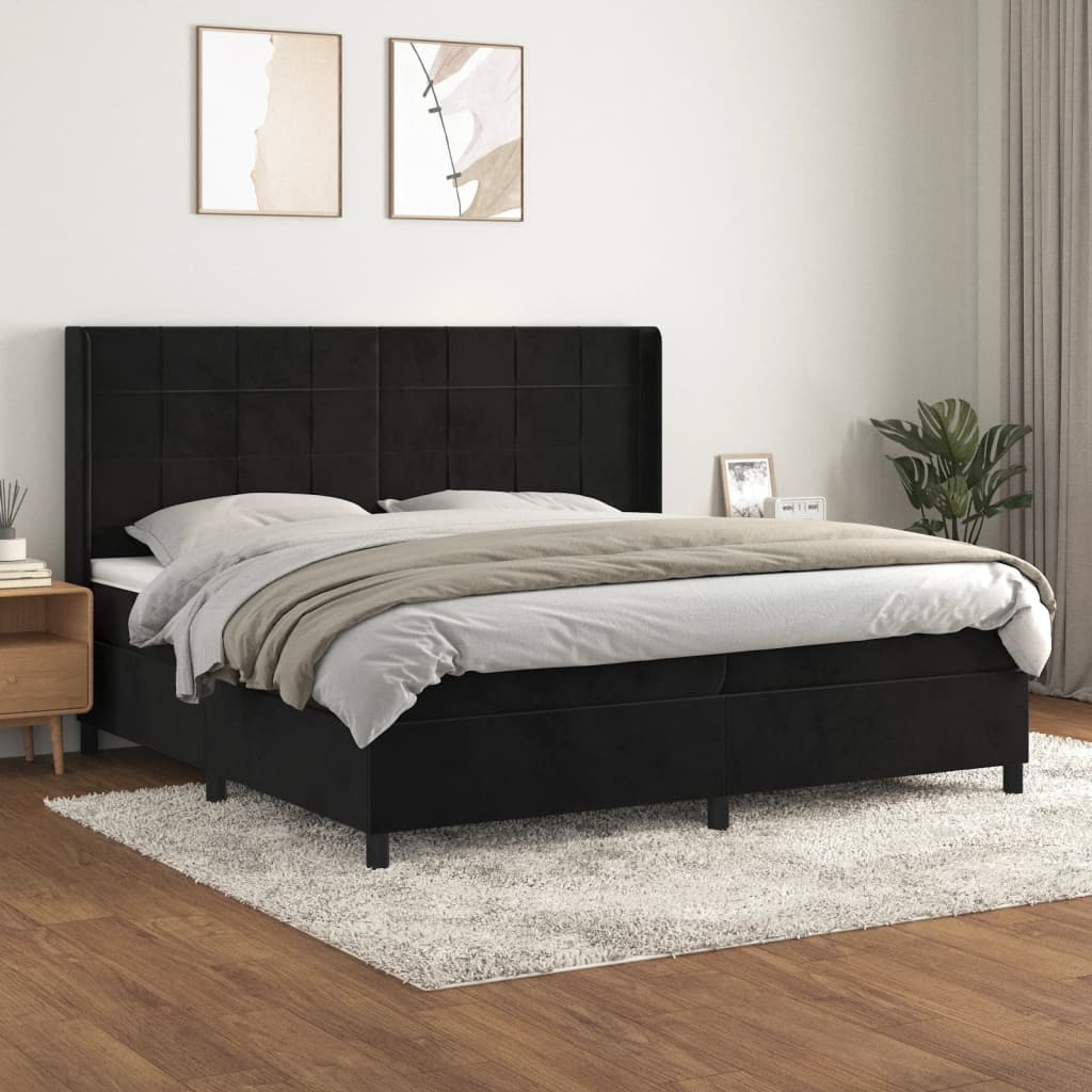 vidaXL Cama box spring con colchón terciopelo negro 200x200 cm