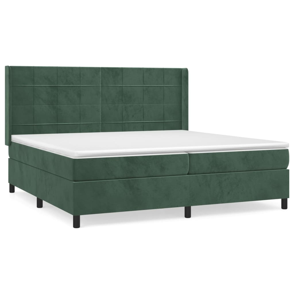 vidaXL Cama box spring con colchón terciopelo verde oscuro 200x200 cm