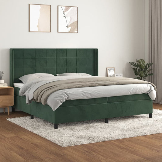 vidaXL Cama box spring con colchón terciopelo verde oscuro 200x200 cm