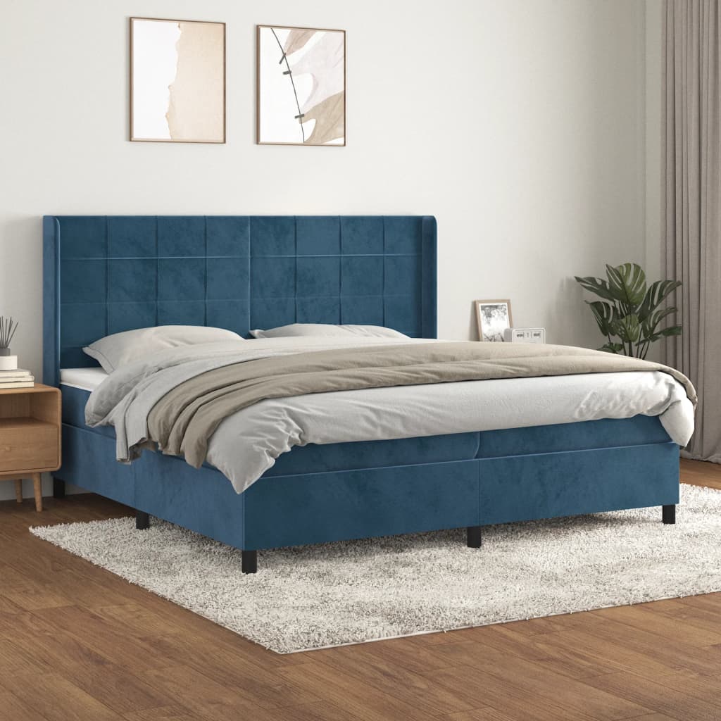 vidaXL Cama box spring con colchón terciopelo azul oscuro 200x200 cm