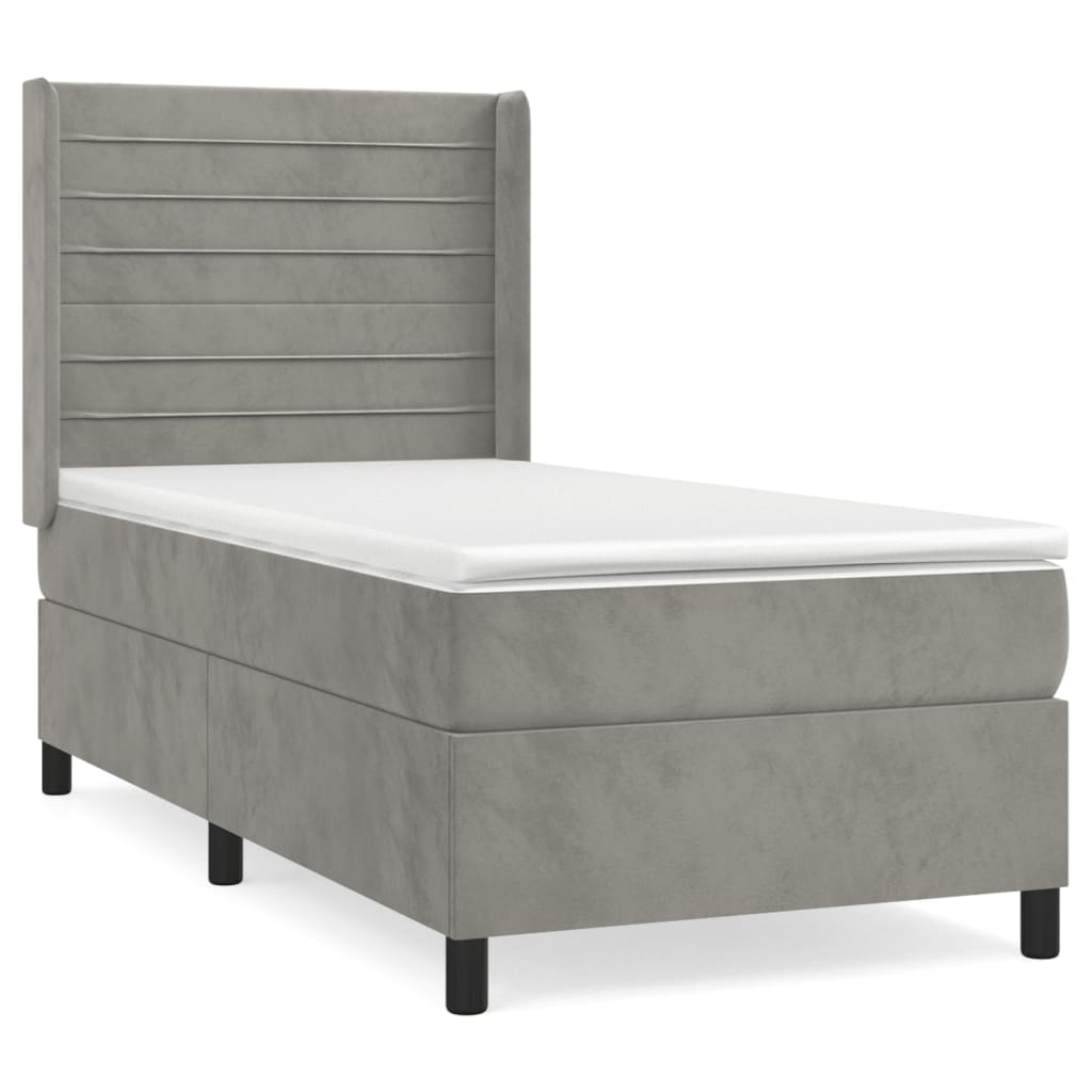 vidaXL Cama box spring con colchón terciopelo gris claro 90x190 cm