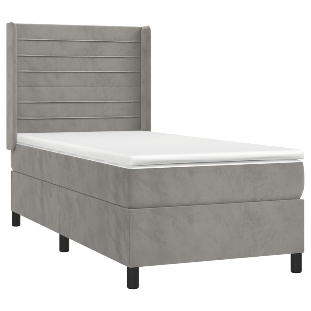 vidaXL Cama box spring con colchón terciopelo gris claro 90x190 cm