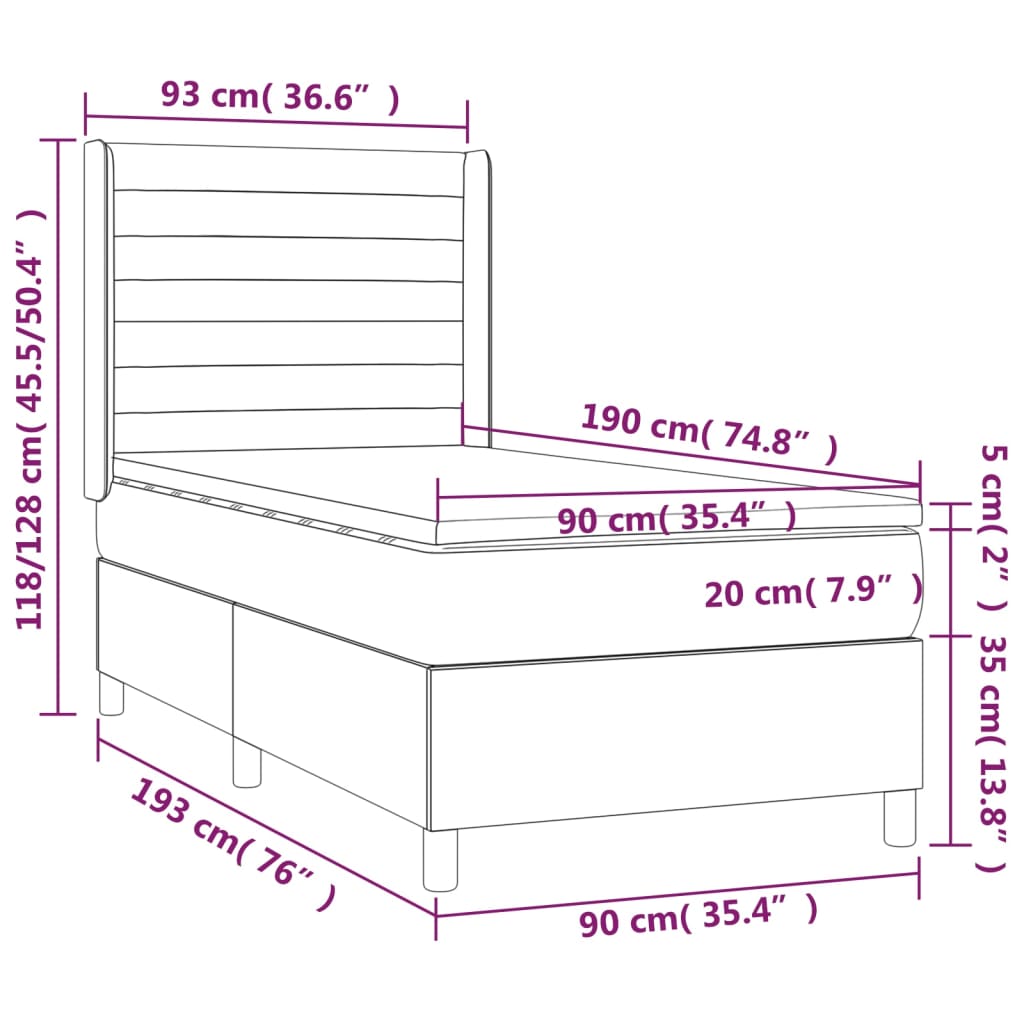 vidaXL Cama box spring con colchón terciopelo rosa 90x190 cm