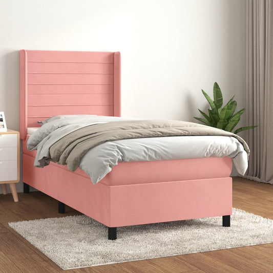 vidaXL Cama box spring con colchón terciopelo rosa 100x200 cm