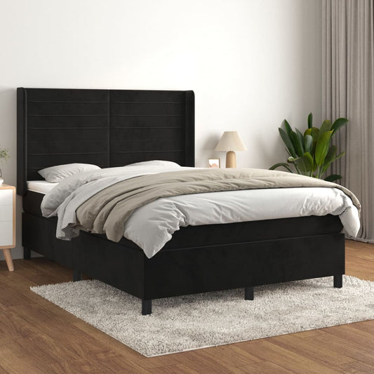 vidaXL Cama box spring con colchón terciopelo negro 140x190 cm