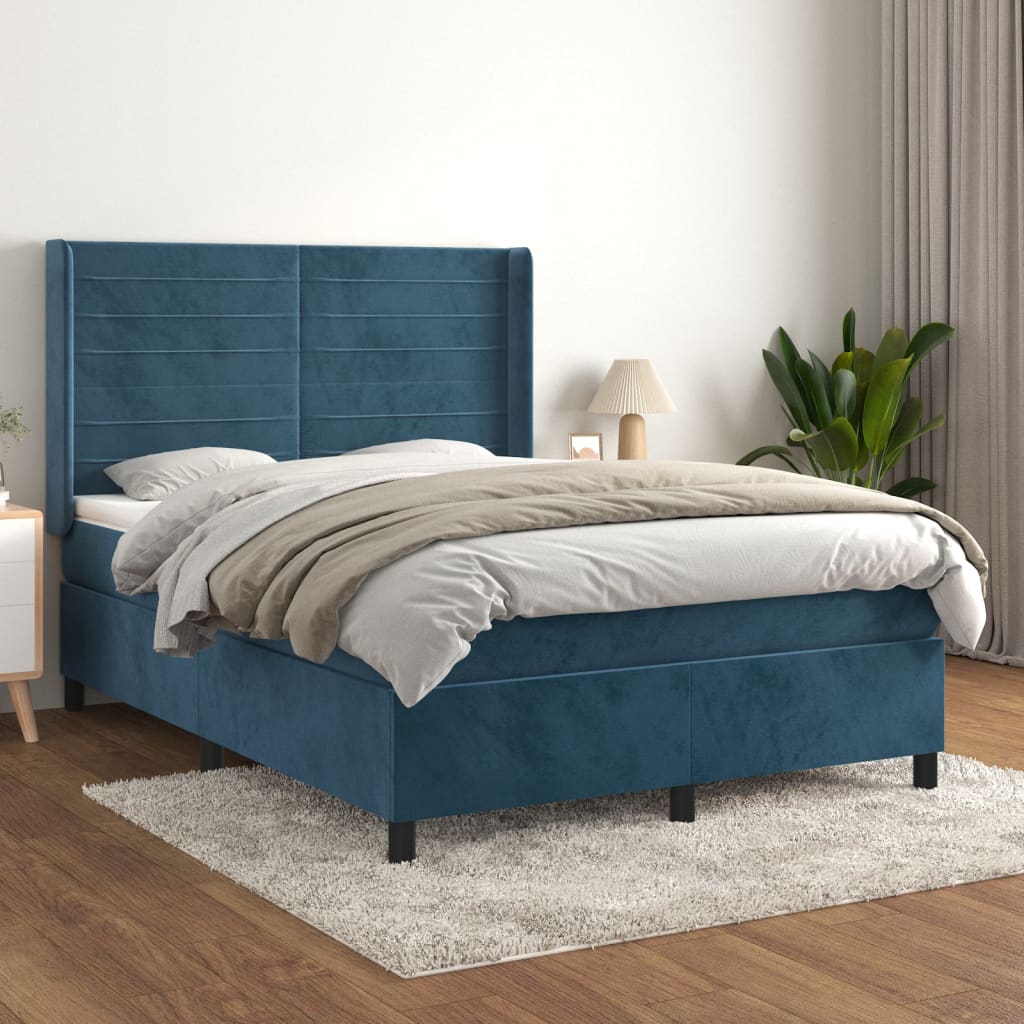 vidaXL Cama box spring con colchón terciopelo azul oscuro 140x190 cm