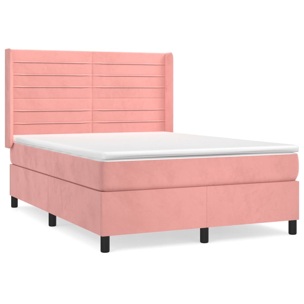 vidaXL Cama box spring con colchón terciopelo rosa 140x190 cm