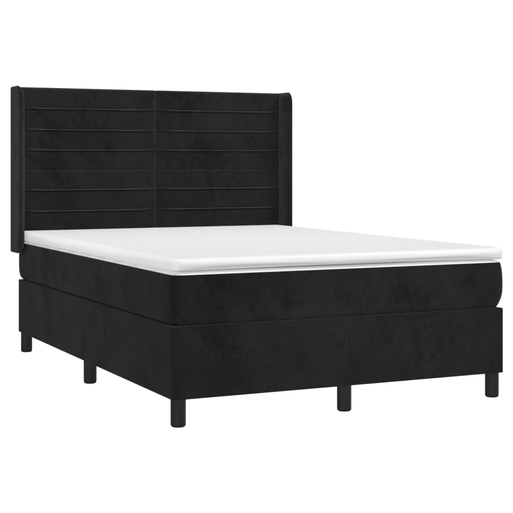 vidaXL Cama box spring con colchón terciopelo negro 140x200 cm