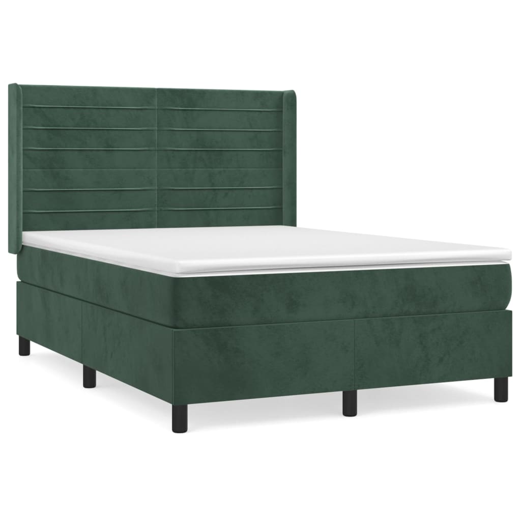 vidaXL Cama box spring con colchón terciopelo verde oscuro 140x200 cm