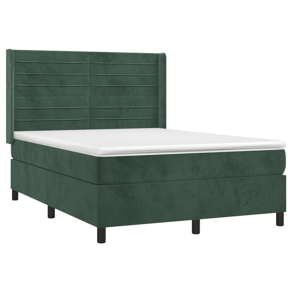 vidaXL Cama box spring con colchón terciopelo verde oscuro 140x200 cm