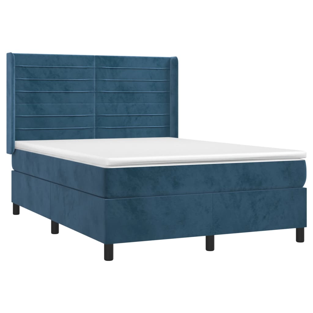 vidaXL Cama box spring con colchón terciopelo azul oscuro 140x200 cm