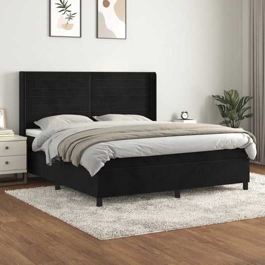 vidaXL Cama box spring con colchón terciopelo negro 160x200 cm