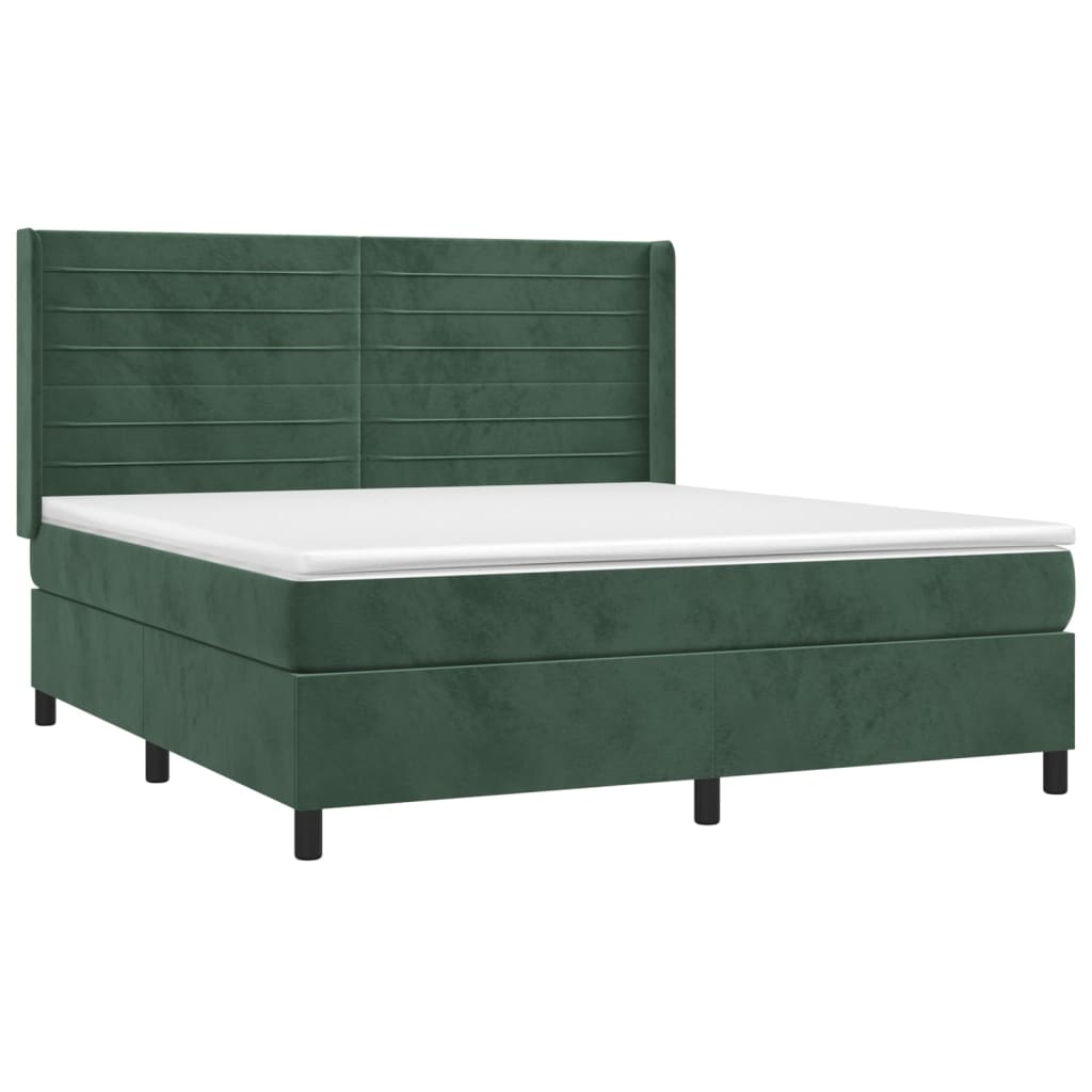 vidaXL Cama box spring con colchón terciopelo verde oscuro 160x200 cm