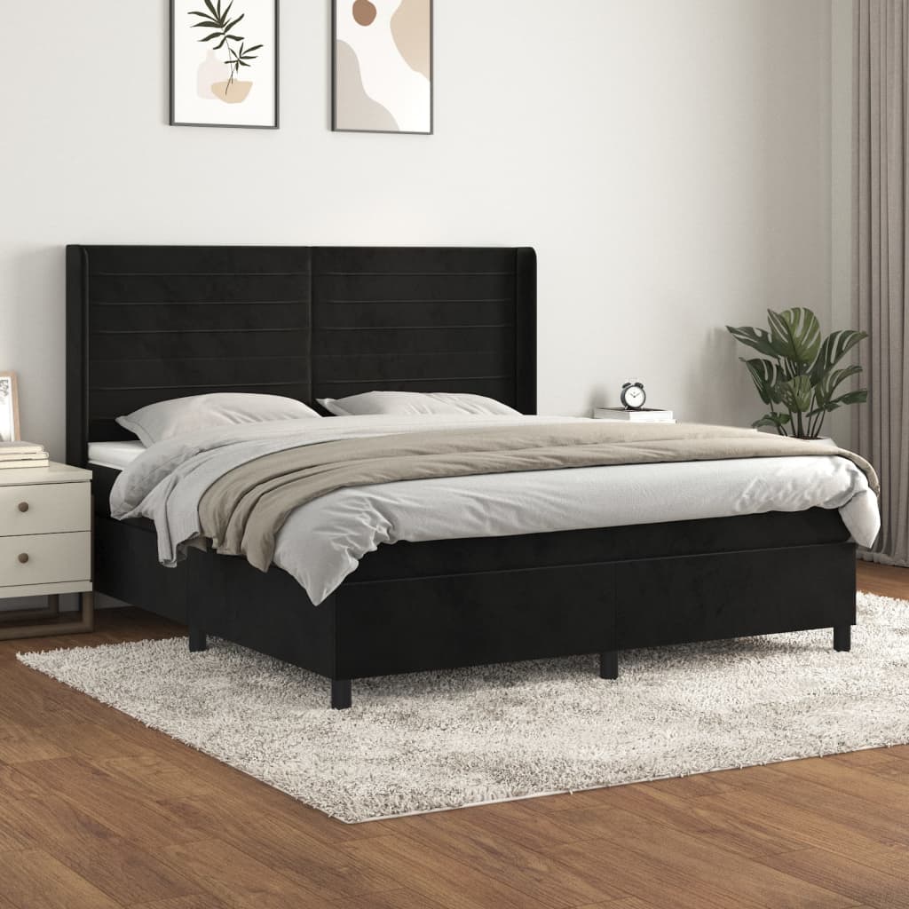 vidaXL Cama box spring con colchón terciopelo negro 180x200 cm