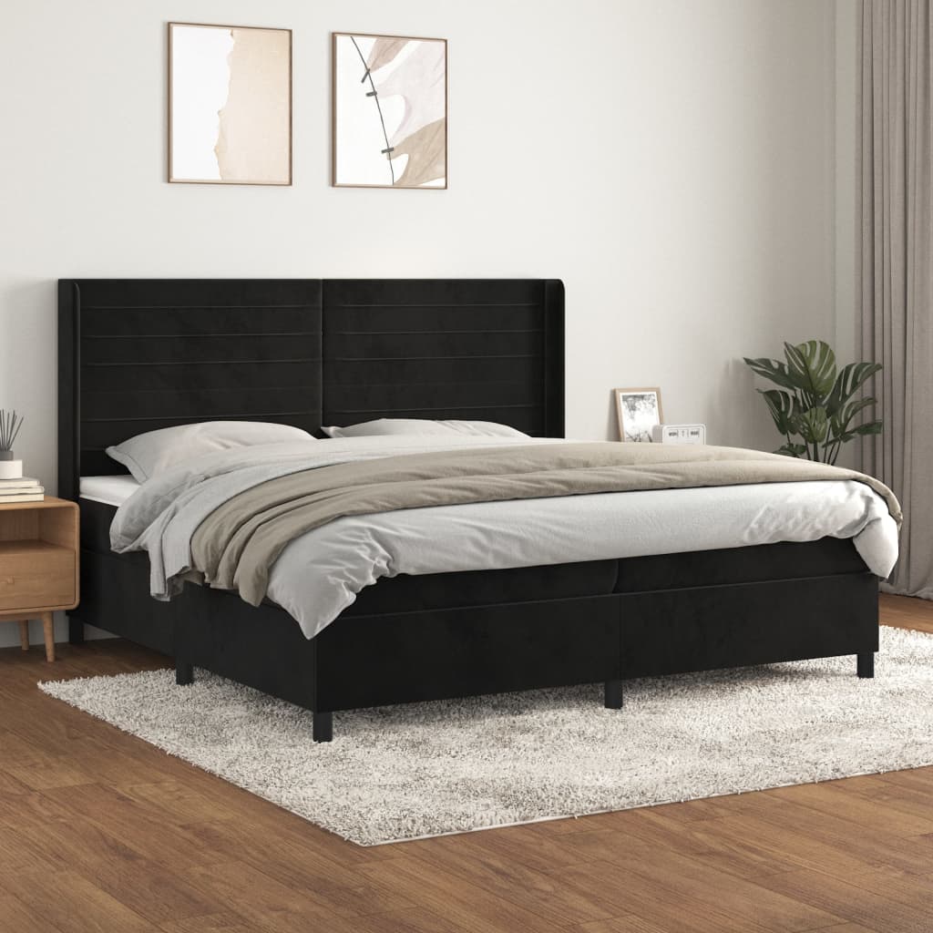 vidaXL Cama box spring con colchón terciopelo negro 200x200 cm