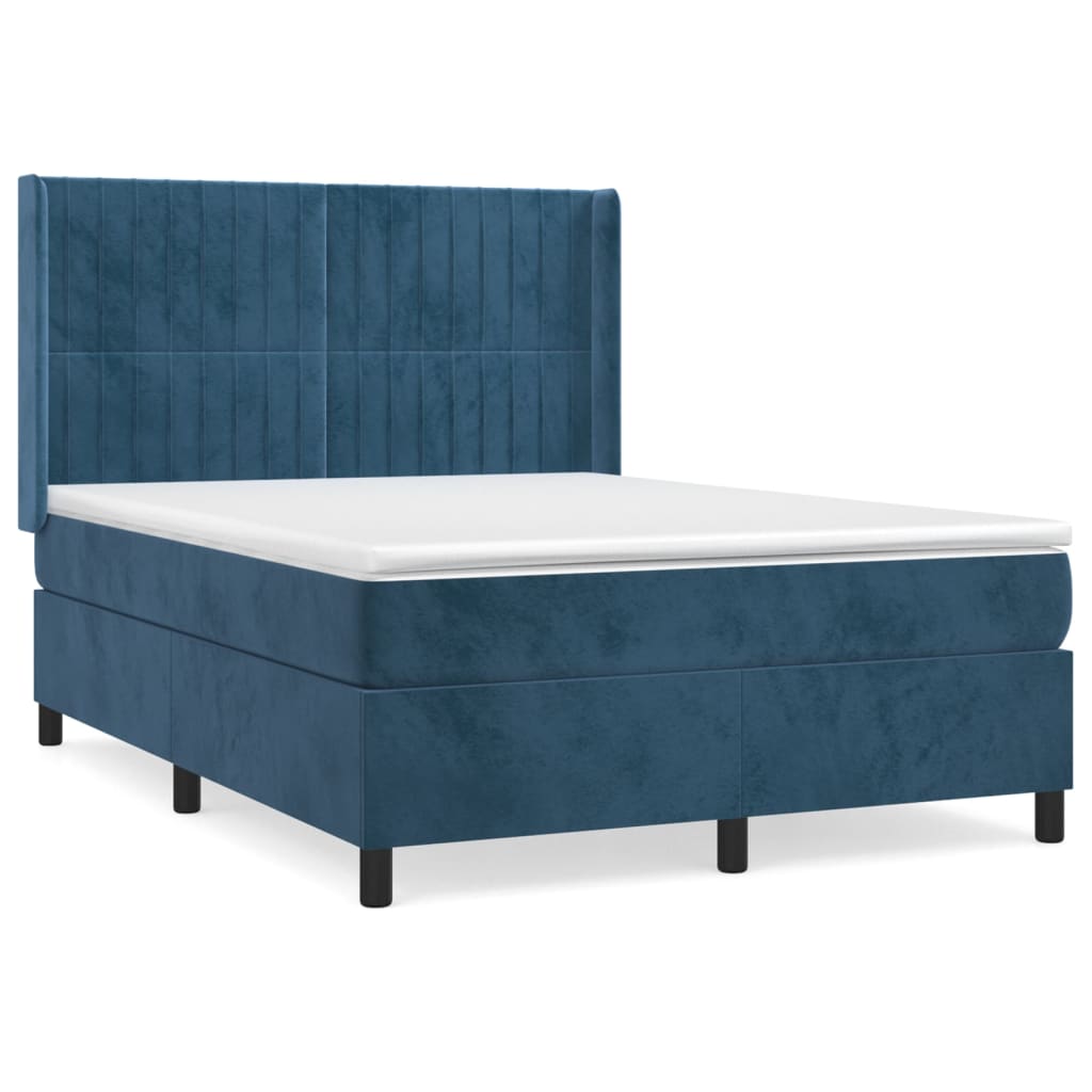 vidaXL Cama box spring con colchón terciopelo azul oscuro 140x190 cm