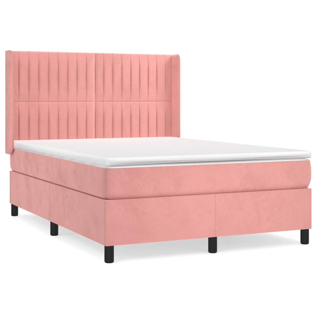 vidaXL Cama box spring con colchón terciopelo rosa 140x190 cm