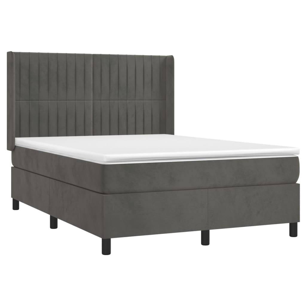 vidaXL Cama box spring con colchón terciopelo gris oscuro 140x200 cm