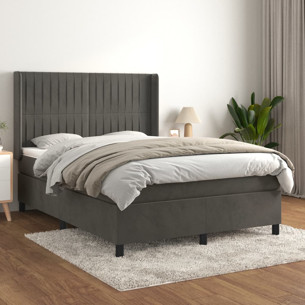 vidaXL Cama box spring con colchón terciopelo gris oscuro 140x200 cm