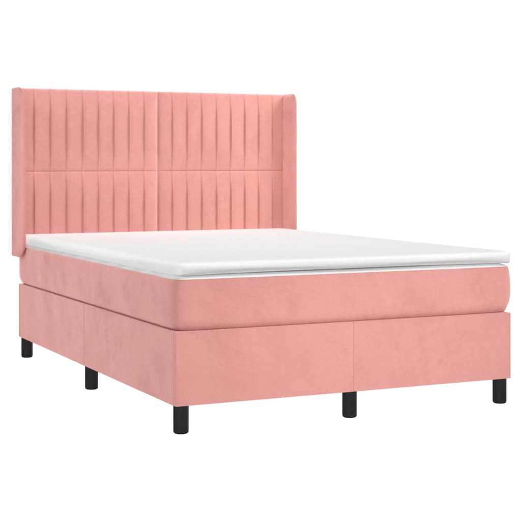 vidaXL Cama box spring con colchón terciopelo rosa 140x200 cm