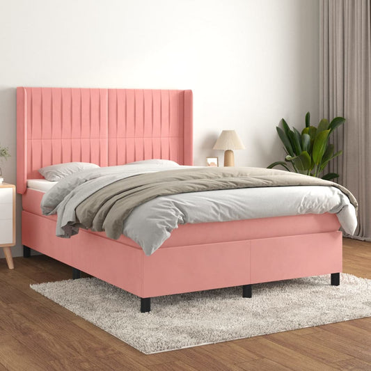 vidaXL Cama box spring con colchón terciopelo rosa 140x200 cm