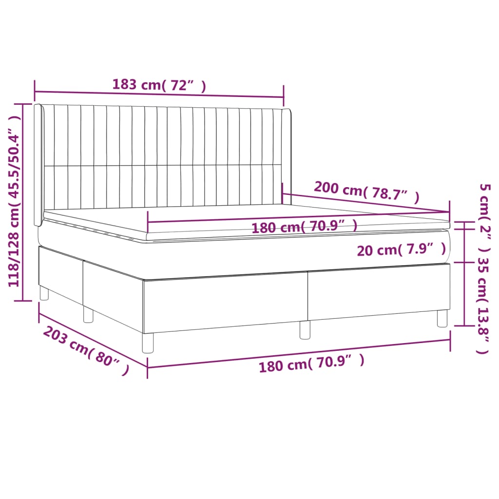 vidaXL Cama box spring con colchón terciopelo negro 180x200 cm