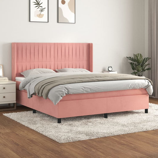 vidaXL Cama box spring con colchón terciopelo rosa 180x200 cm