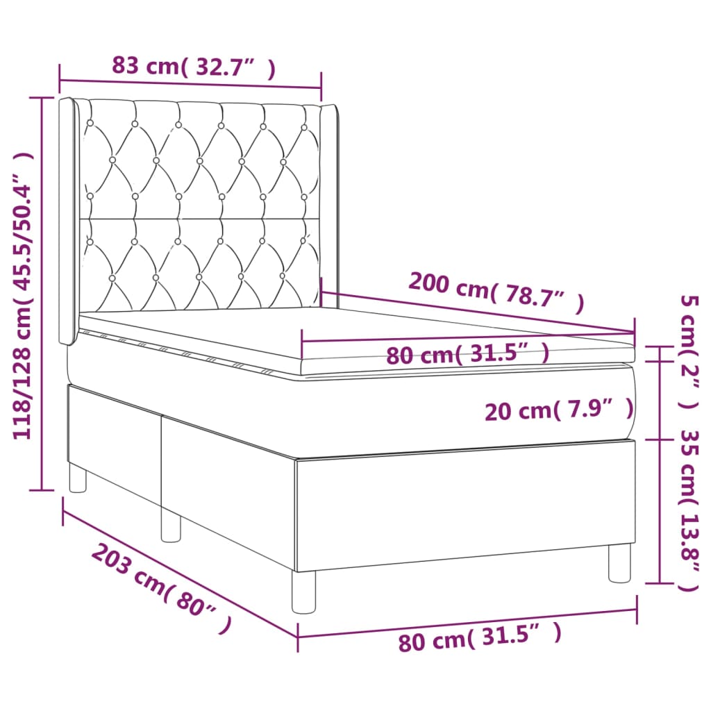 vidaXL Cama box spring con colchón terciopelo negro 80x200 cm