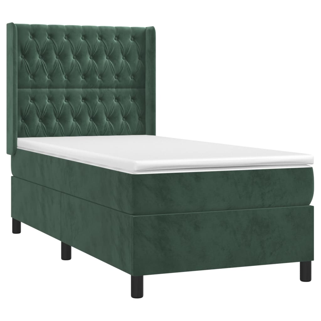 vidaXL Cama box spring con colchón terciopelo verde oscuro 80x200 cm