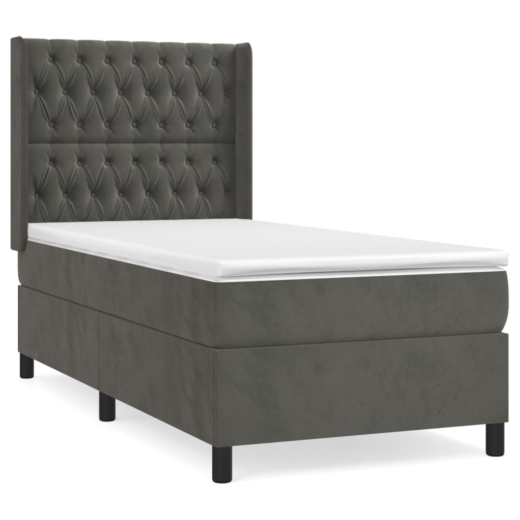 vidaXL Cama box spring con colchón terciopelo gris oscuro 90x190 cm