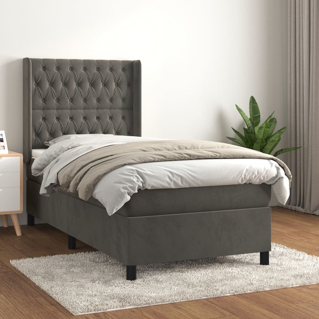 vidaXL Cama box spring con colchón terciopelo gris oscuro 90x190 cm