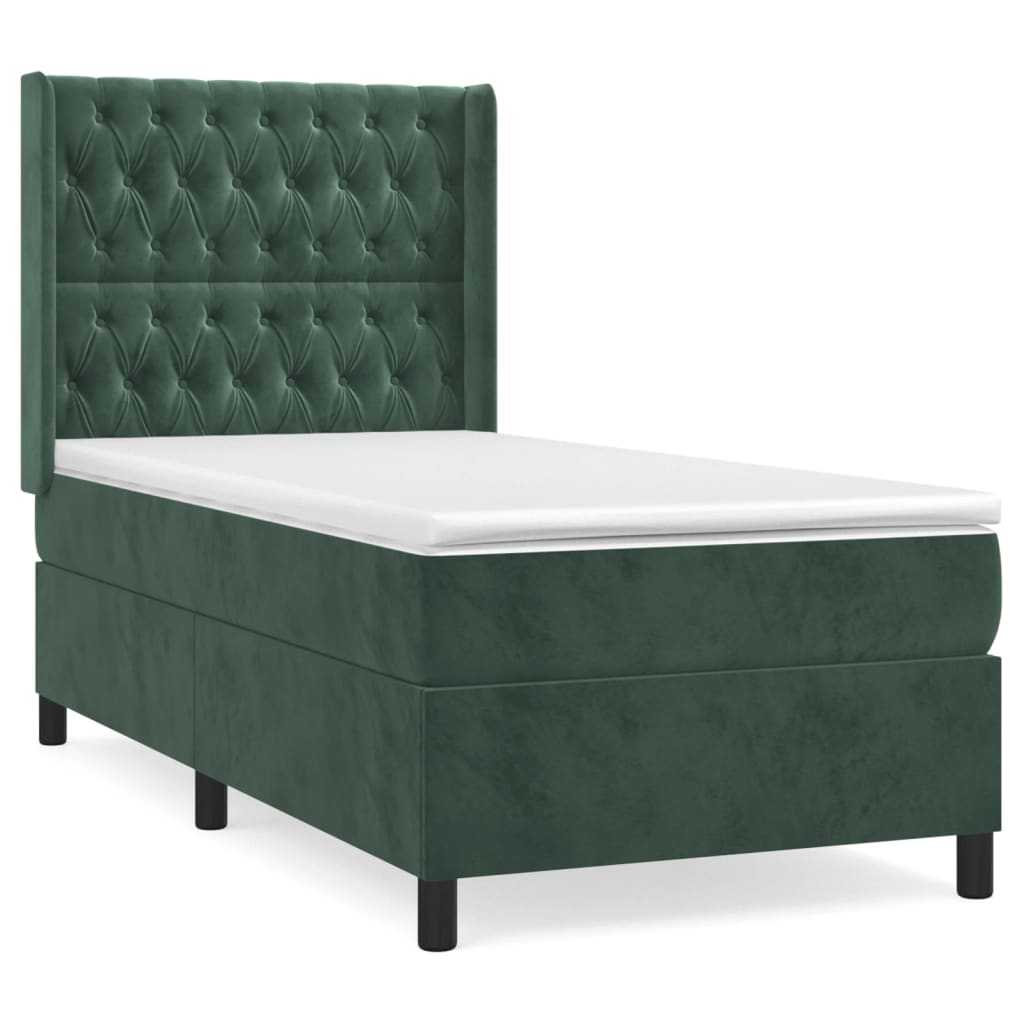 vidaXL Cama box spring con colchón terciopelo verde oscuro 90x190 cm