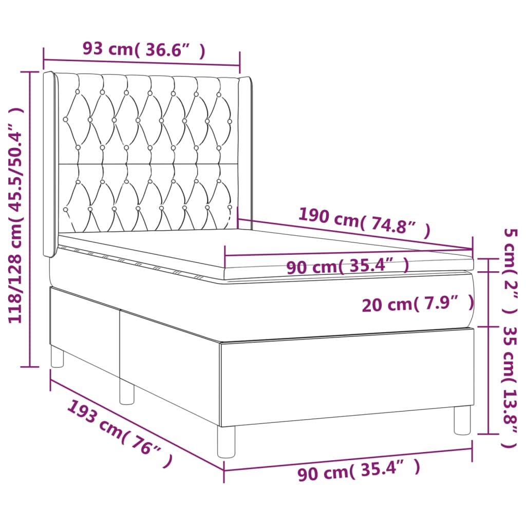 vidaXL Cama box spring con colchón terciopelo verde oscuro 90x190 cm