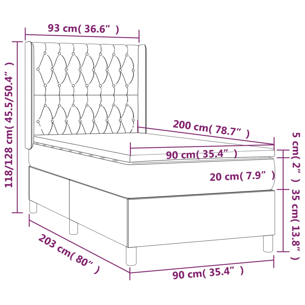 vidaXL Cama box spring con colchón terciopelo verde oscuro 90x200 cm