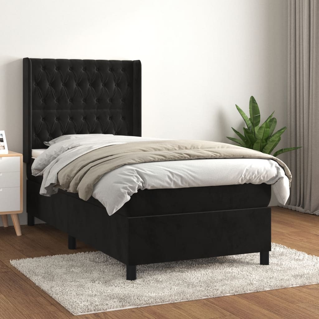 vidaXL Cama box spring con colchón terciopelo negro 100x200 cm