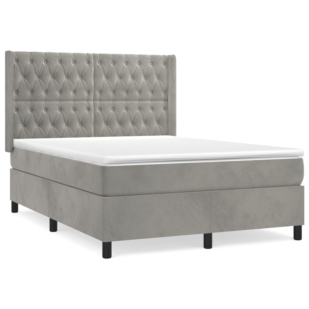 vidaXL Cama box spring con colchón terciopelo gris claro 140x190 cm