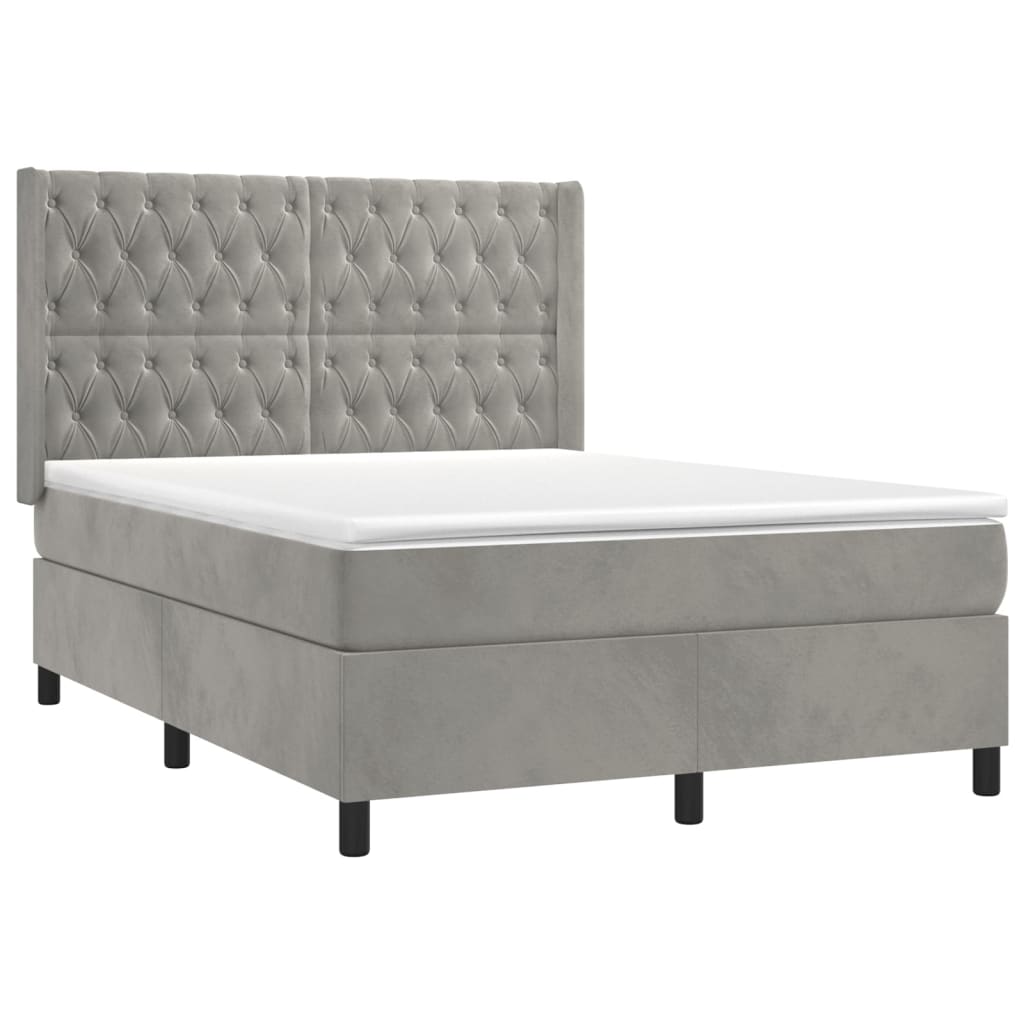 vidaXL Cama box spring con colchón terciopelo gris claro 140x190 cm