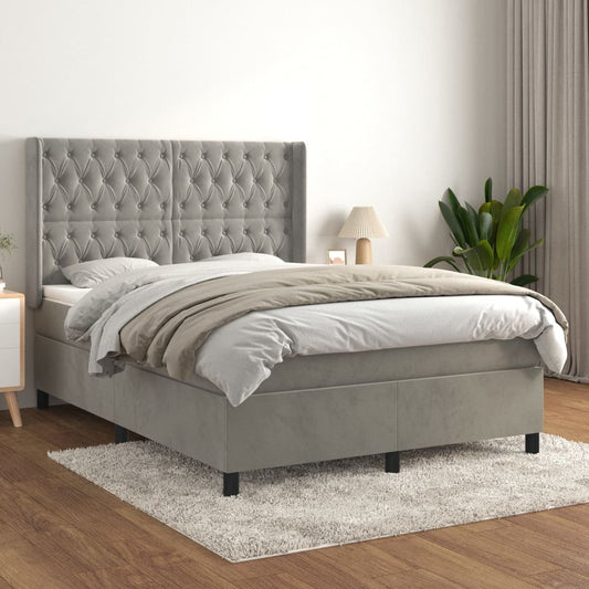 vidaXL Cama box spring con colchón terciopelo gris claro 140x190 cm