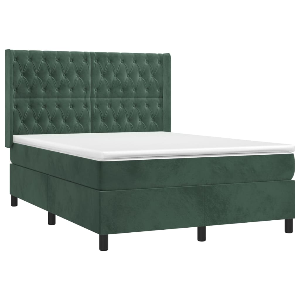 vidaXL Cama box spring con colchón terciopelo verde oscuro 140x190 cm