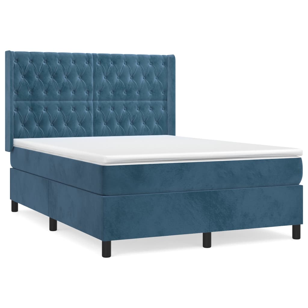 vidaXL Cama box spring con colchón terciopelo azul oscuro 140x190 cm