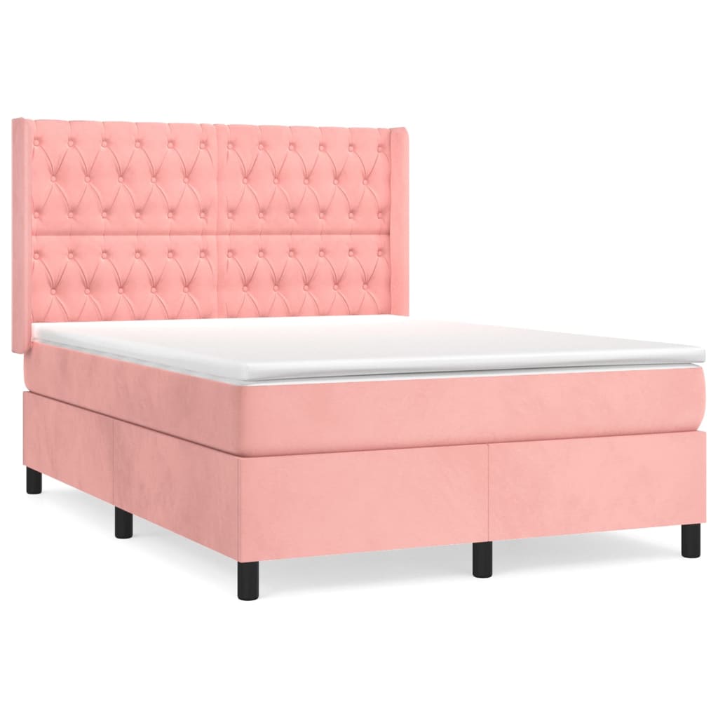 vidaXL Cama box spring con colchón terciopelo rosa 140x190 cm