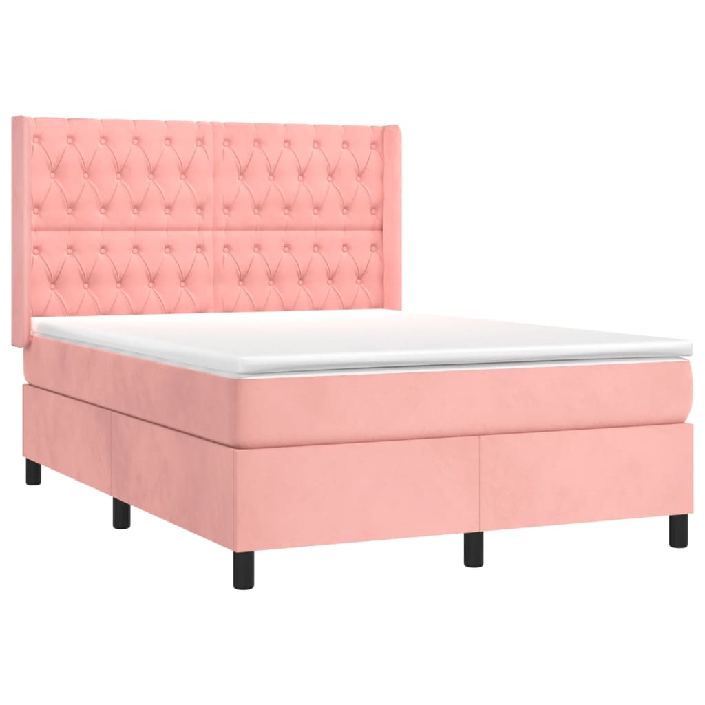 vidaXL Cama box spring con colchón terciopelo rosa 140x190 cm